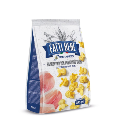 1 - FATTI BENE Raviolis Saccottino farcis au jambon cru 250 g - DLC 3 semaines - 4 minutes de cuisson