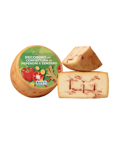 1 - BUSTI Pecorino con confettura di peperoni e zenzero 2,5 kg - TMC 3 mesi - stagionato 2 mesi