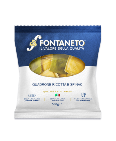 2 - FONTANETO Ravioli Quadrone Ricotta- und Spinatfüllung 4 x (21~ x 23 g  500 g)2 kg - RLZ 3 Wochen - 5/6 Min. Kochzeit