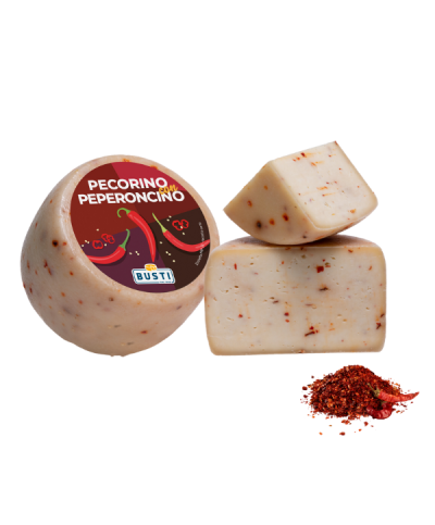 1 - BUSTI Pecorino mit Chilischoten 1 kg - RLZ 2 Monate - 20 Tage gereift